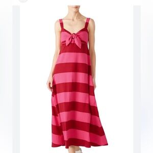 M.D.S Knit Tie Front Pink and Red Striped A-Line 100% Cotton Dress Size Small